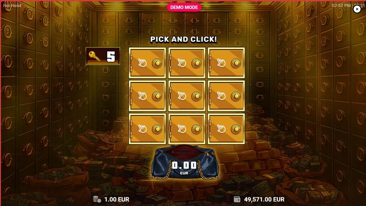 Tampilan visual slot Hot Heist dengan tema neon dan peralatan perampokan