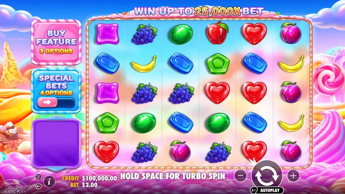 Tampilan antarmuka slot Sweet Bonanza 2500 di layar ponsel pintar